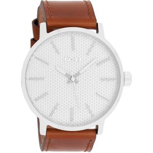OOZOO Timepieces - Zilverkleurige horloge met bruine leren band - C10035