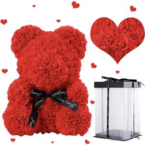 Rose bear- Rozen beer- Rozenbeer met Hartje Chocolade- Verjaardagscadeau- Romantische cadeau- Liefde- Valentijn cadeau- Valentijn cadeautje vrouw- Moederdag cadeautje- Rosen beer 25 cm- Cadeaupakketten - Rood- Salery Home