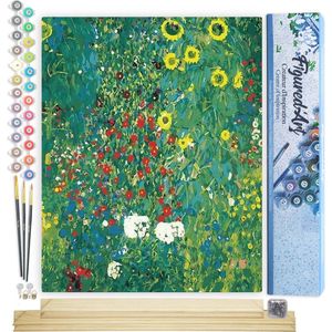 Figured'Art Schilderen op Nummer Volwassenen canvas Kerim - Zonnebloemtuin - Handwerk acrylverf Kit DIY Compleet - 40x50cm met DIY houten lijst