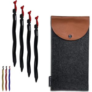 Unieke stabiliteit haringen tenten - grote aluminium tentharingen (25 cm) - set van 6 of 8 stuks met tas en reflecterend koord - camping grondankers (4x aluminium zwart)