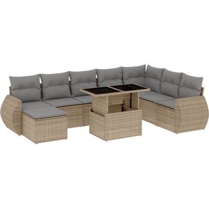 vidaXL 9-delige Loungeset poly rattan beige