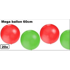 20x Mega Ballon 60 cm rood-groen - Thema feest carnaval party festival ballonnen