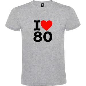 Grijs  T shirt met  I love (hartje) the 80's (eighties)  print Zwart en Rood size M