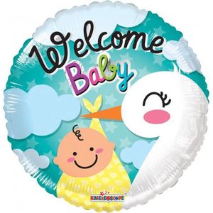 Kaleidoscope Folieballon Welcome Baby Stork Jongens 46 Cm Blauw