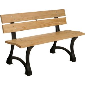 Tuinbank MCW-O20, parkbank houten bank 2-zits, gietijzer hout grenen, 125cm ~ lichtbruin