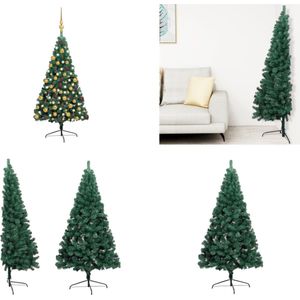 vidaXL Kunstkerstboom met LED's en kerstballen half 180 cm groen - Kunstkerstboom - Kunstkerstbomen - Kerstboom - Kerstdecoratie