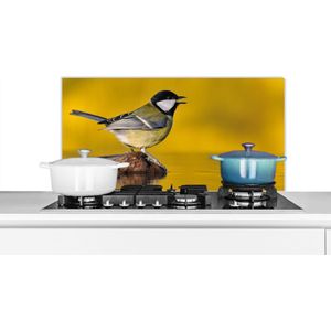 Spatscherm keuken 90x45 cm - Kookplaat achterwand Koolmees - Vogel - Water - Muurbeschermer - Spatwand fornuis - Hoogwaardig aluminium