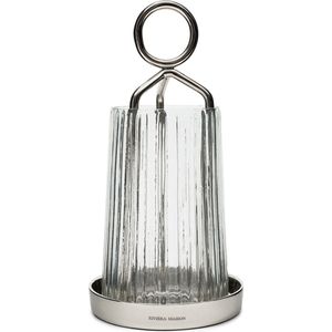 Rivièra Maison - Windlicht - Milazzo - Geribbeld Glas - Zilver - Lantaarn - Kaarsenhouder Groot - Aluminium & Glas