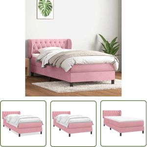 The Living Store Boxspring met matras fluweel roze 80x220 cm - Boxspring - Bed Frame - Tweepersoonsbed - Roos Kleurtoneel - Velvet Bed