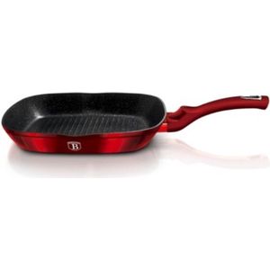 BerlingerHaus GRILL GRID 28cm - Rood METALLIC LINE - Hoogwaardige Granieten Grillpan - Geschikt voor alle kookplaattypes