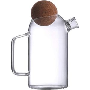 Glasen karaf met kurkbal deksel van glas voor thee water - Kruik van glas theeketel ijsthee voor huishoudelijk gebruik (800 ml)
