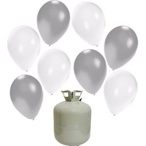 30x Helium ballonnen 27 cm wit/zilver + helium tank/cilinder - Bruiloft - Trouwen - Huwelijk -Thema versiering