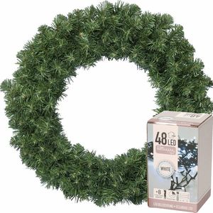 Decoris Kerstkrans - groen - D60 cm - 200 takken - incl. verlichting helder wit