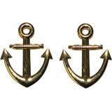 2x stuks gouden carnaval verkleed broche speld maritiem anker van 7 cm - Kapitein/Matroos accessoires