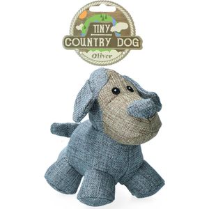 Country Dog Tiny Oliver – 16x19cm - Honden speelgoed – Honden speeltje met piepgeluid – Honden knuffel gemaakt van hoogwaardige materialen – Dubbel gestikt – Extra lagen – Voor trek spelletjes of apporteren – Blauw/Grijs