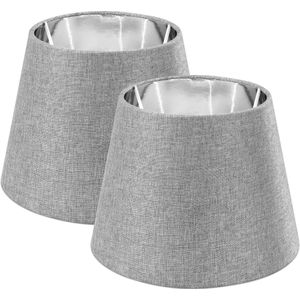 Navaris grijze lampenkap voor tafellamp - E27 fitting - 16,2 cm hoog - Gemaakt van linnen - Grijs/zilverkleurig