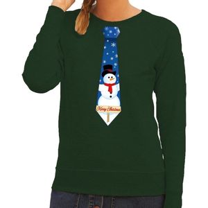 Foute kersttrui / sweater stropdas met sneeuwpop print groen voor dames XS