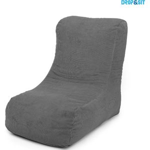 Drop & Sit Stoel Zitzak Ribstof - Grijs - 95 x 65 x 75 cm (lxbxh) - Voor Binnen