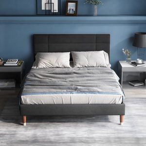 KOMHTOM Tweepersoonsbed 140x200cm Slaapbank Bed volwassene met lattenbodem grijs fluweel