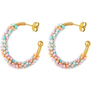 Kralen oorbellen - stainless steel - funky lente - Multi kleur