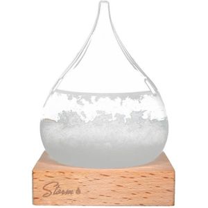 MikaMax Stormglas Small - Donderglas - Barometer - Weerglas - Weerstation - Weervoorspeller - Voorspelt het Weer - Incl. Houten Standaard - ø 8 x 11 cm