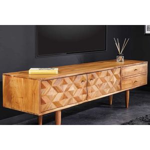 Massief houten tv-lowboard ALPINE 145 cm natuurlijke acacia retro-design met honingkleurige afwerking