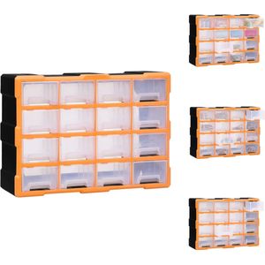 vidaXL Gereedschapsorganizer 16 medium lades - 52 x 16 x 37 cm - doorzichtig - oranje en zwart - Gereedschapskoffer