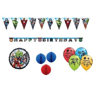 Marvel - The Avengers - Superhelden - Happy birthday slinger - Letterbanner - Vlaggenlijn - Honeycomb decoratie - Ballonnen - Folieballon - Kinderfeest - Versiering - Verjaardag.
