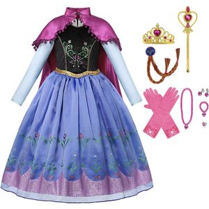 Prinsessenjurk meisje - Anna jurk - Prinsessen speelgoed - verkleedkleding meisje - Het Betere Merk - Lange roze cape - Maat 146/152 (150) - Carnavalskleding - Kroon - Toverstaf - Juwelenset - Lange handschoenen - Verkleedkleren - Kleed