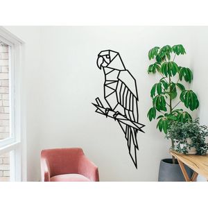 HOUTEN WANDDECORATIE / WOODEN WALL DECORATION - GEOMETRISCHE MUURDECORATIE / GEOMETRIC WALL ART - PAPEGAAI / PARROT - 26 x 58cm - ZWART / BLACK - VOGELS / BIRDS - DESIGN WANDFIGUUR - TRENDY & HIP WOONKAMER