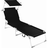 Tectake Aluminium Ligbed met zonnedak - 190 cm - Zwart
