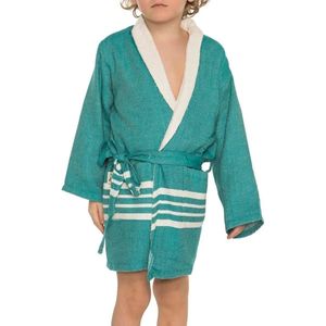 Hamam Kinderbadjas Petrol - 8-9 jaar - jongens/meisjes/uniseks - badjas kind / kinderen - badjas kind badstof - zwembadjas - 8-9 jaar - jongens/meisjes/unisex pasvorm - comfortabele sjaalkraag - kinder badjassen - kinder badjas badstof