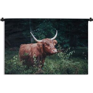 Wandkleed Schotse hooglander nieuw - Schotse hooglander in het bos Wandkleed katoen 150x100 cm - Wandtapijt met foto