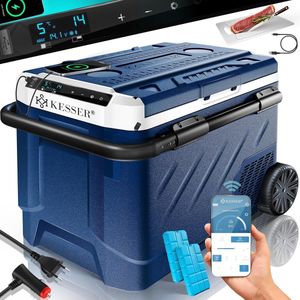 Compressor Koelbox - 51 liter - 2in1 Dual-Zone Koeler - Vriezer met 2x Koelelementen - Elektrische Vriesbox LED Touch Control 12/24V 230V - Frigobox Koeling tot -20°C voor Auto en Camping - Blauw