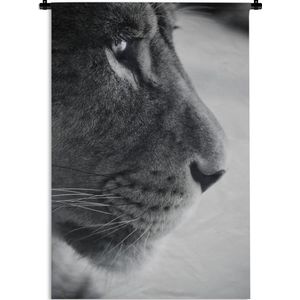 Wandkleed Dierenprofielen in Zwart-Wit - Dierenprofiel leeuw in zwart-wit Wandkleed katoen 60x90 cm - Wandtapijt met foto