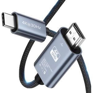 MMOBIEL USB-C naar HDMI Kabel 2m - 4K@30Hz - Gevlochten Kabel – Thunderbolt 3 naar HDMI Adapter Geschikt voor MacBook Pro / Air, iPhone 15, iPad Pro, iMac, Samsung Galaxy, Chromebook, enz. - Aluminium