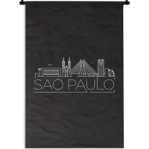 Wandkleed Wereldsteden - Stadsaanzicht Sao Paulo tegen een zwarte achtergrond Wandkleed katoen 60x90 cm - Wandtapijt met foto