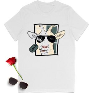 Dames T Shirt  Geit - Wit - Korte Mouw - Maat 3XL