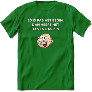 50 is pas het begin T-Shirt | Grappig Abraham 50 Jaar Verjaardag Kleding Cadeau | Dames – Heren - Donker Groen - XL