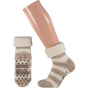 Apollo Huissokken Dames - Wollen Sokken - Warme Sokken - Antislip - Beige - Maat 35-38