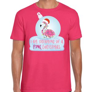 Flamingo Kerstbal shirt / Kerst t-shirt I am dreaming of a pink Christmas roze voor heren - Kerstkleding / Christmas outfit S