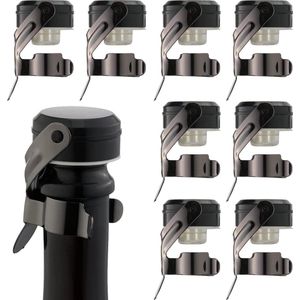 Champagne-Wijnstopper Roestvrij staal Food Grade Silicone Herbruikbaar Lekvrij - Vers Houden - Wijn Champagne Cava Prosecco Mousserend - MetalBlack 8Pack