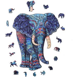 ACROPAQ Houten puzzel olifant - 200 Stukjes, A3 formaat 420 x 297 mm, Puzzel voor kinderen en volwassenen