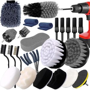 Autoreinigingsset, 25-delige autoverzorgingsset, microvezel autowasset, detaillering autoborstel, staalborstels, autoverzorgingsreinigingsset voor motorfiets, ventilatieopeningen, wielen, dashboard, leer