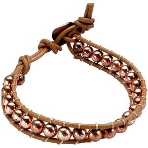 Behave Armband van imitatieleer met kraaltjes