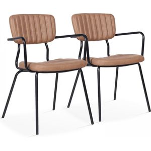 Oviala - Set van 2 stoelen met armleuningen in lichtbruin gecoat textiel