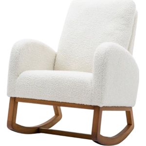 RM Store® - Gewatteerde Schommelstoel - Kinderkamer Stoel - Hoge Rugsteun - Met Zijvak - Fauteuil - Wit - 70 x 94 x 100 cm.