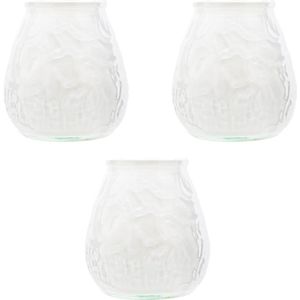 3x Witte lowboy tafelkaarsen 10 cm 40 branduren - Kaars in glazen houder - Horeca/tafel/bistro kaarsen - Tafeldecoratie - Tuinkaarsen