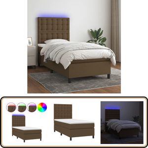 Donkerbruine Boxspring met LED en Matras 90x190 cm Boxspring - Donkere Kleuren - Led Lamp - Pocketed Veren Matras - Slaapcomfort
