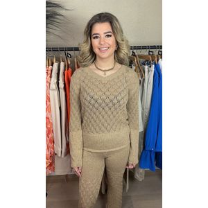 Rafaella | Lurex V-Neck Sweater, Karamel, Maat M/L